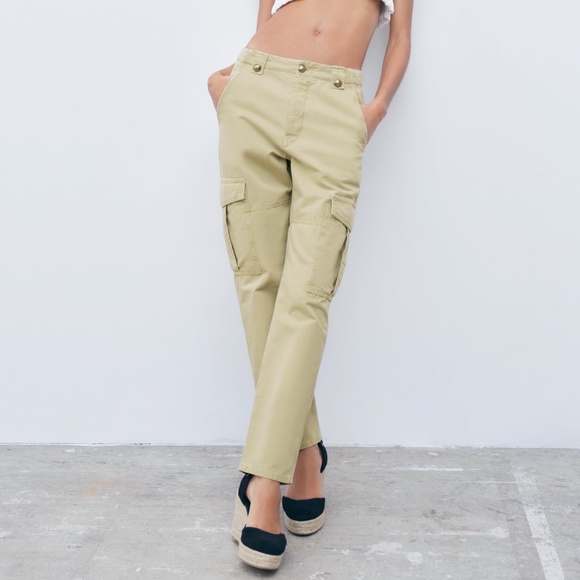 NWT ZARA WIDE LEG MID RISE LOOSE FIT PANTS Beige - Picture 11 of 11